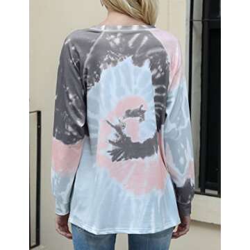 Misyula Style Womens Long Sleeve Tee Shirt, Oversized Sweatshirts Tie Dye Sweatshirt Teen Girls Clothing Fall Fashion for Women 2020 Cotton Loose Casual Lightweight Cute Clothes Dark Grey S