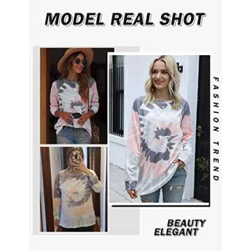 Misyula Style Womens Long Sleeve Tee Shirt, Oversized Sweatshirts Tie Dye Sweatshirt Teen Girls Clothing Fall Fashion for Women 2020 Cotton Loose Casual Lightweight Cute Clothes Dark Grey S