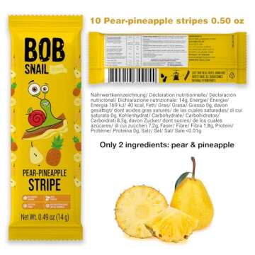 BOB SNAIL Healthy Variety Pack for Kids Adults– 30 Gluten-Free Strips with Dried Strawberry, Pear, Pineapple, Raspberry & Apple – Natural Vegan Low-Carb Snack for Adults & Kids