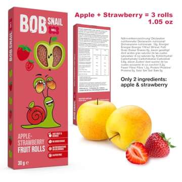 BOB SNAIL Healthy Variety Pack for Kids Adults– 30 Gluten-Free Strips with Dried Strawberry, Pear, Pineapple, Raspberry & Apple – Natural Vegan Low-Carb Snack for Adults & Kids