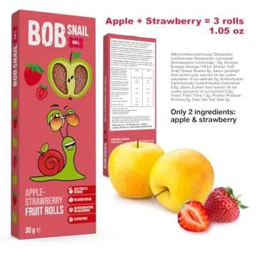 BOB SNAIL Healthy Variety Pack for Kids Adults– 30 Gluten-Free Strips with Dried Strawberry, Pear, Pineapple, Raspberry & Apple – Natural Vegan Low-Carb Snack for Adults & Kids