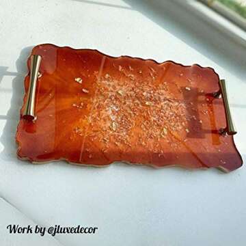 RESINWORLD 2 Size 14 inches XL Large Tray Silicone Molds Epoxy Resin Geode Tray Mold with Gold & Silver Handles DIY for Making Tray (Rectangle)