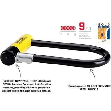 Kryptonite New York Standard Bike U-Lock, Heavy Duty Anti-Theft, 16mm Shackle with Mounting Bracket ...