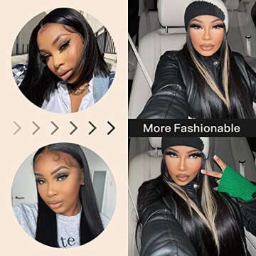 BrownBomb Skunk Stripe Wig Lace Front Wig Pre Plucked Ready to Wear, HD Glueless 13X5X1 Synthetic La...