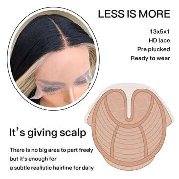 BrownBomb Skunk Stripe Wig Lace Front Wig Pre Plucked Ready to Wear, HD Glueless 13X5X1 Synthetic Lace Front Wigs for Women 180 Density 26inch, Black and Blonde Wig Skunk Stripe Effortless Chic