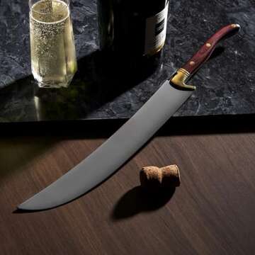 Viski Champagne Saber Champagne Knife Bottle Opener in Wood Box, Entertaining Gifts Wine Saber Sword, Stainless Steel with Wood Handle Set of 1