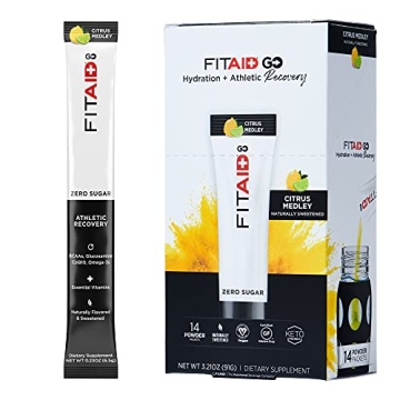 FITAID GO ZERO SUGAR Recovery Hydration Packets: 14 Pack with BCAAs, Electrolytes