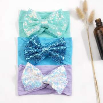 CÉLLOT Baby Girls Headbands Glitter Fesival 5 Inch Hair Bows Headbands for Newborn Infant Toddler Photographic Set of 15