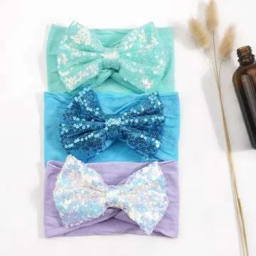 CÉLLOT Baby Girls Headbands Glitter Fesival 5 Inch Hair Bows Headbands for Newborn Infant Toddler Photographic Set of 15