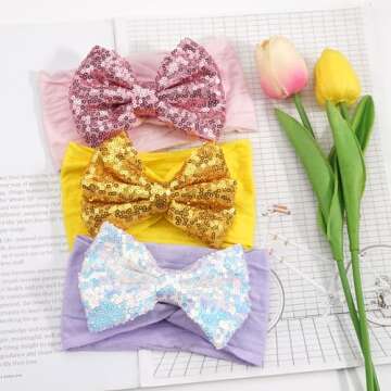 CÉLLOT Baby Girls Headbands Glitter Fesival 5 Inch Hair Bows Headbands for Newborn Infant Toddler Photographic Set of 15