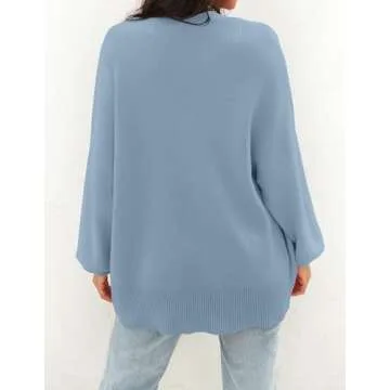 ZESICA Women's Casual Long Sleeve Cardigan V Neck Button Down Open Front Knit Loose Oversized Sweater Coat,Blue,Small
