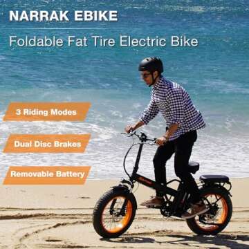 NARRAK Fat Tire Folding Electric Bike 48V 624Wh Lithium Removable Battery Peak 1100W Brushless Motor Max Speed 28Mph M5 Large LCD Display Suspension Step-Over Frame for Adults (S127-Bk/Or)