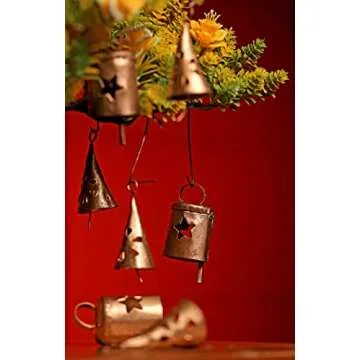 KRATI EXPORTS Soul Bells, Vintage Cutwork Iron Bells, Bohemian Decor, Indian Bells, Wind Chimes, Meditation, Christmas Bells, Bells for Decoration (Gold, 20)