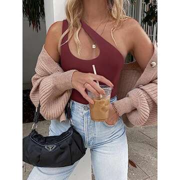 REORIA Women's Summer Sexy One Shoulder Cutout Front Sleeveless One Piece Tank Tops Backless Thong B...