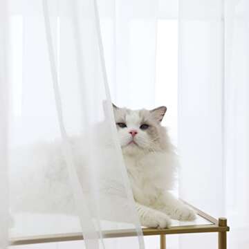 PHILEASY Window Sheer Curtains 84 Inches Long 2 Panels White Sheer Curtain Clear Transparent Basic R...