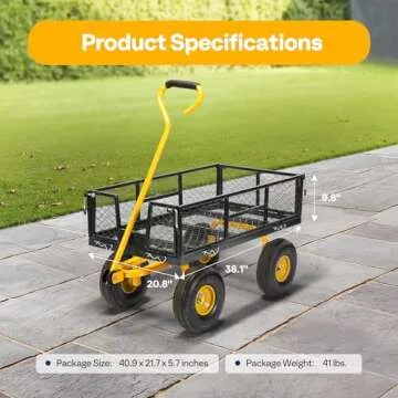 VIVOHOME Heavy Duty 880 Lbs Capacity Mesh Steel Garden Cart Folding Utility Wagon with Removable Sid...
