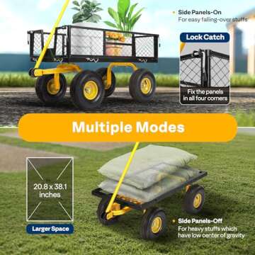 VIVOHOME Heavy Duty 880 Lbs Capacity Mesh Steel Garden Cart Folding Utility Wagon with Removable Sides and 4.10/3.50-4" Wheels 10 inch Tire (Black)