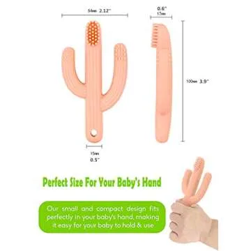 Cactus Teether, Baby Teething Toys for Babies 0-6 Months 6-12 Months, Self-Soothing Pain Relief Soft Baby Toothbrush for Babies, Toddlers, Infants, Boy and Girl, Natural Organic BPA Free(Peachy)