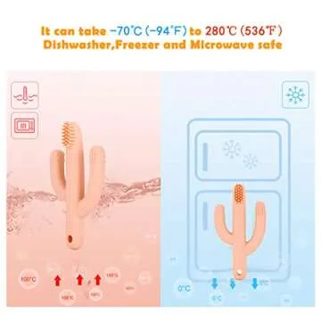 Cactus Teether, Baby Teething Toys for Babies 0-6 Months 6-12 Months, Self-Soothing Pain Relief Soft Baby Toothbrush for Babies, Toddlers, Infants, Boy and Girl, Natural Organic BPA Free(Peachy)