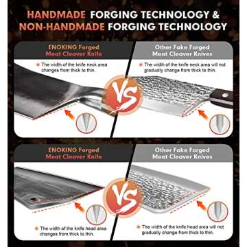 ENOKING Cleaver Knife, 7.5 Inch Hand Forged Meat Cleaver Heavy Duty Bone Chopper German High Carbon Stainless Steel Butcher Knife with Full Tang Handle for Home Kitchen and Restaurant, Ultra Sharp