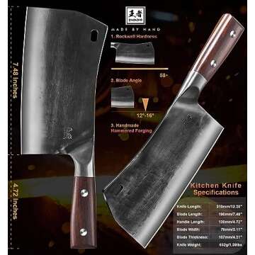 ENOKING Cleaver Knife, 7.5 Inch Hand Forged Meat Cleaver Heavy Duty Bone Chopper German High Carbon Stainless Steel Butcher Knife with Full Tang Handle for Home Kitchen and Restaurant, Ultra Sharp