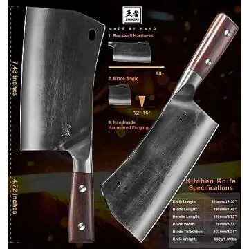 ENOKING Cleaver Knife, 7.5 Inch Hand Forged Meat Cleaver Heavy Duty Bone Chopper German High Carbon Stainless Steel Butcher Knife with Full Tang Handle for Home Kitchen and Restaurant, Ultra Sharp