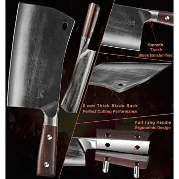 ENOKING Cleaver Knife, 7.5 Inch Hand Forged Meat Cleaver Heavy Duty Bone Chopper German High Carbon Stainless Steel Butcher Knife with Full Tang Handle for Home Kitchen and Restaurant, Ultra Sharp