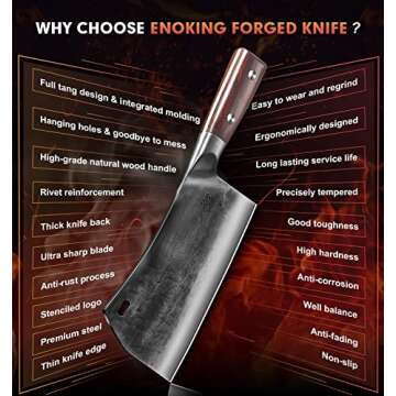 ENOKING Cleaver Knife, 7.5 Inch Hand Forged Meat Cleaver Heavy Duty Bone Chopper German High Carbon Stainless Steel Butcher Knife with Full Tang Handle for Home Kitchen and Restaurant, Ultra Sharp