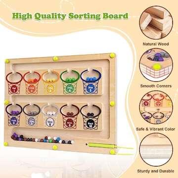 Magnetic Color & Number Maze Board - Wooden Montessori Counting Toys Learning & Educational Magnet P...