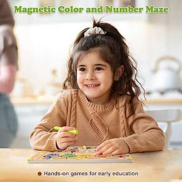 Magnetic Color & Number Maze Board - Wooden Montessori Counting Toys Learning & Educational Magnet Puzzles Games, Preschool Sensory Math Activities for Boys Girls Toddlers 3 4 5 Year Old Kids