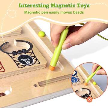 Magnetic Color & Number Maze Board - Wooden Montessori Counting Toys Learning & Educational Magnet Puzzles Games, Preschool Sensory Math Activities for Boys Girls Toddlers 3 4 5 Year Old Kids