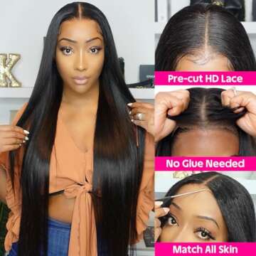 mengkai 20 Inch Glueless Lace Front Wigs Human Hair Pre Plucked Straight HD Lace Front Wigs Human Ha...