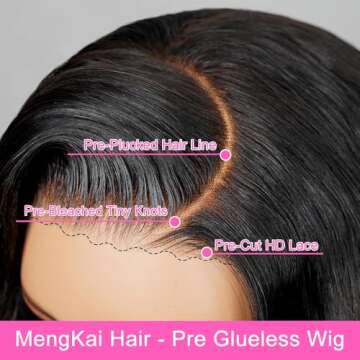 mengkai 20 Inch Glueless Lace Front Wigs Human Hair Pre Plucked Straight HD Lace Front Wigs Human Hair Bleached Knots Natural Hairline Glueless Wigs Human Hair Pre Plucked Pre Cut