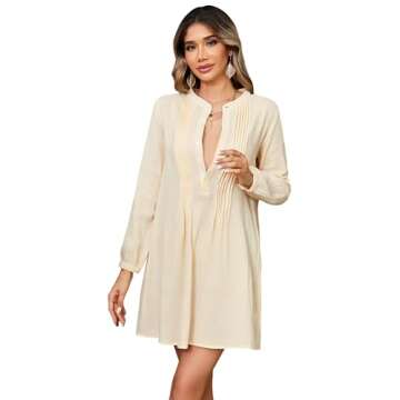 R.Vivimos Women's Tunic Dress Fall Cotton Button Down Long Sleeves Casual Mini Shirt Dress (Medium, ...