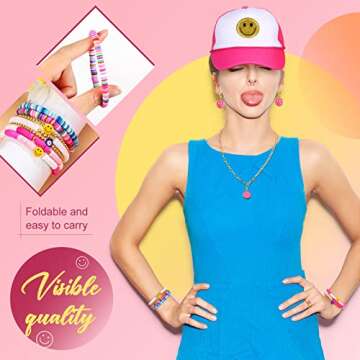 Zhanmai 12 Pcs Preppy Jewelry Set Smile Face Sequins Hat Smile Face Necklace Earrings Ring Surfer Bracelets Preppy Accessories (Cool Style, Polyester)