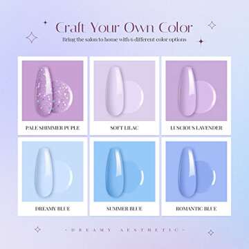Beetles Gel Nail Polish Set 6 Colors Glitter Sky Blue Purple Gel Polish Kit Lavender Violets Gel Nail Polish Gel Nail Polish Soak off Uv LED Gel Manicure DIY Nail Home