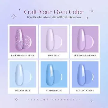 Beetles Gel Nail Polish Set 6 Colors Glitter Sky Blue Purple Gel Polish Kit Lavender Violets Gel Nail Polish Gel Nail Polish Soak off Uv LED Gel Manicure DIY Nail Home