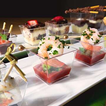 2oz. Mini Dessert Cups, 100-pack – Clear Plastic Square Cups – Small Disposable Shooters for Tasting Parfait, Fruit, Cake, Ice Cream, Sauces, Jelly Shots & Appetizers - Parties, Catering & Restaurants