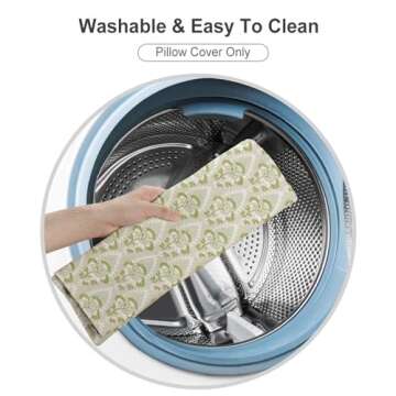 Green Beige Flower Check Throw Pillow Cover,Traditional Checkered Decorative Pillow Cases Cotton Linen Square Cushion Covers for Sofa Couch,18"x18"