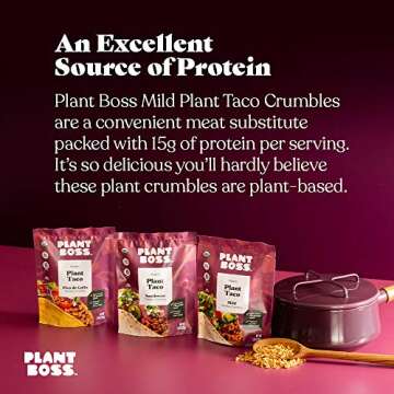 Plant Boss Mild Plant Taco Crumbles | Organic Meatless Crumbles | 15g Protein Per Serving | Soy-Free | 3.35 oz Bag | Pack Of 6