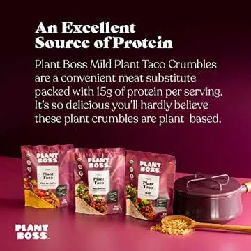 Plant Boss Mild Plant Taco Crumbles | Organic Meatless Crumbles | 15g Protein Per Serving | Soy-Free | 3.35 oz Bag | Pack Of 6