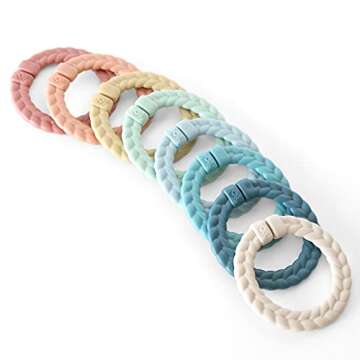 Itzy Ritzy Linking Ring Set; Set of 8 Braided, Rainbow-Colored Versatile Linking Rings; Attach to Baby's Car Seat, Stroller & Activity Gym to Keep Toys Nearby; Rainbow