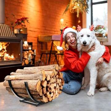 Qiang Ni Fireplace Wood Holder: Fire Wood Storage Shelves for Yard Patio Garden - Indoor Curved Log ...