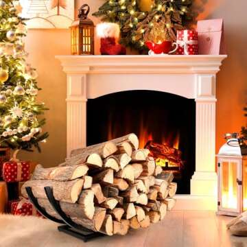 Qiang Ni Fireplace Wood Holder: Fire Wood Storage Shelves for Yard Patio Garden - Indoor Curved Log Wood Rack for Firewood - 28 Inch