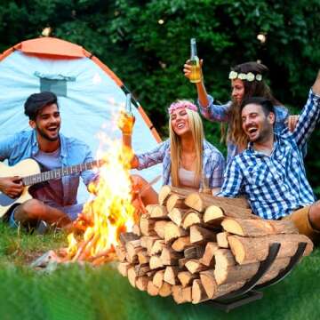 Qiang Ni Fireplace Wood Holder: Fire Wood Storage Shelves for Yard Patio Garden - Indoor Curved Log Wood Rack for Firewood - 28 Inch