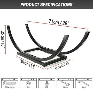 Qiang Ni Fireplace Wood Holder: Fire Wood Storage Shelves for Yard Patio Garden - Indoor Curved Log Wood Rack for Firewood - 28 Inch