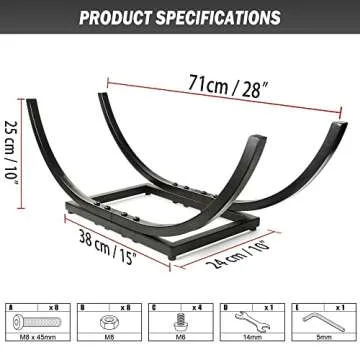 Qiang Ni Fireplace Wood Holder: Fire Wood Storage Shelves for Yard Patio Garden - Indoor Curved Log Wood Rack for Firewood - 28 Inch
