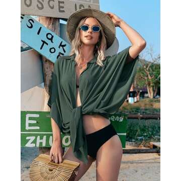 Ekouaer Women's Swim Cover Up Button Down Beach Shirt Bikini Beachwear Bathing Suit Beach Dress, Arm...