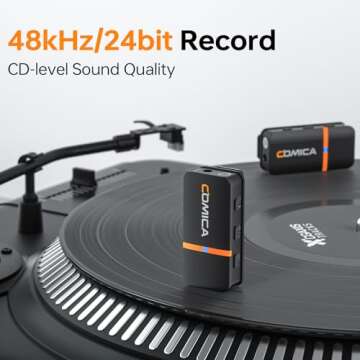 COMICA Vimo Q 4 Channel Wireless Lavalier Microphone System with Noise Cancellation, 4 Audio Tracks Output, 656ft Range, Wireless Mic for iPhone, DSLR Camera, Android, Video Recording Livestream