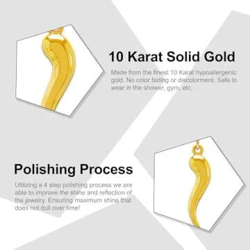 Gold Italian Horn Charm - 10 Karat Solid Gold - Dangle Charm - Cornicello Pendant (Small)